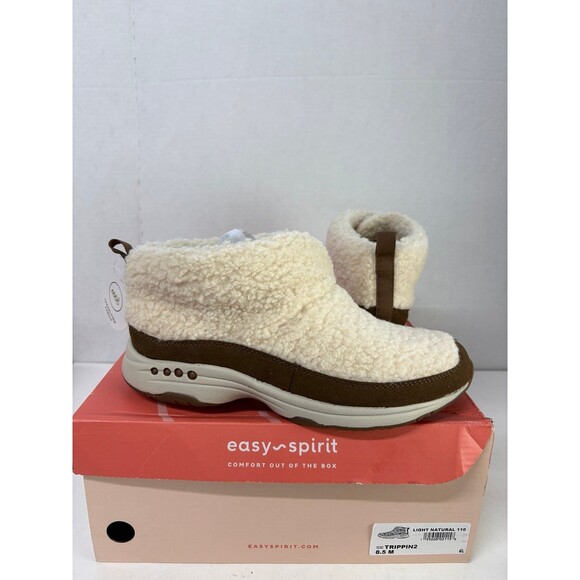 Easy Spirit Women's Trippin Cozy Booties Boots Light Natural Fuzzy Warm Sz 8.5M - Picture 1 of 6